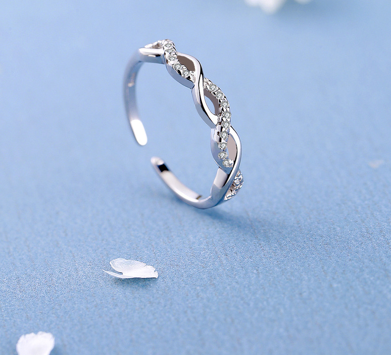 Lady's Micro-Set Diamond Shiny Twisted Rope Ring, Open Ring