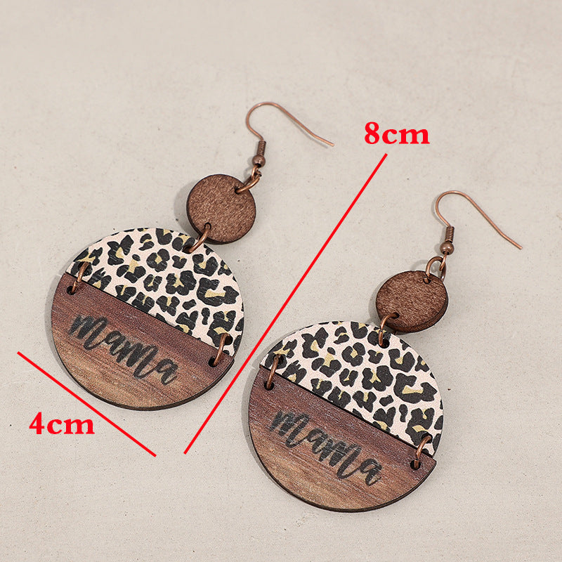 Wooden Leopard Round Shape Earrings