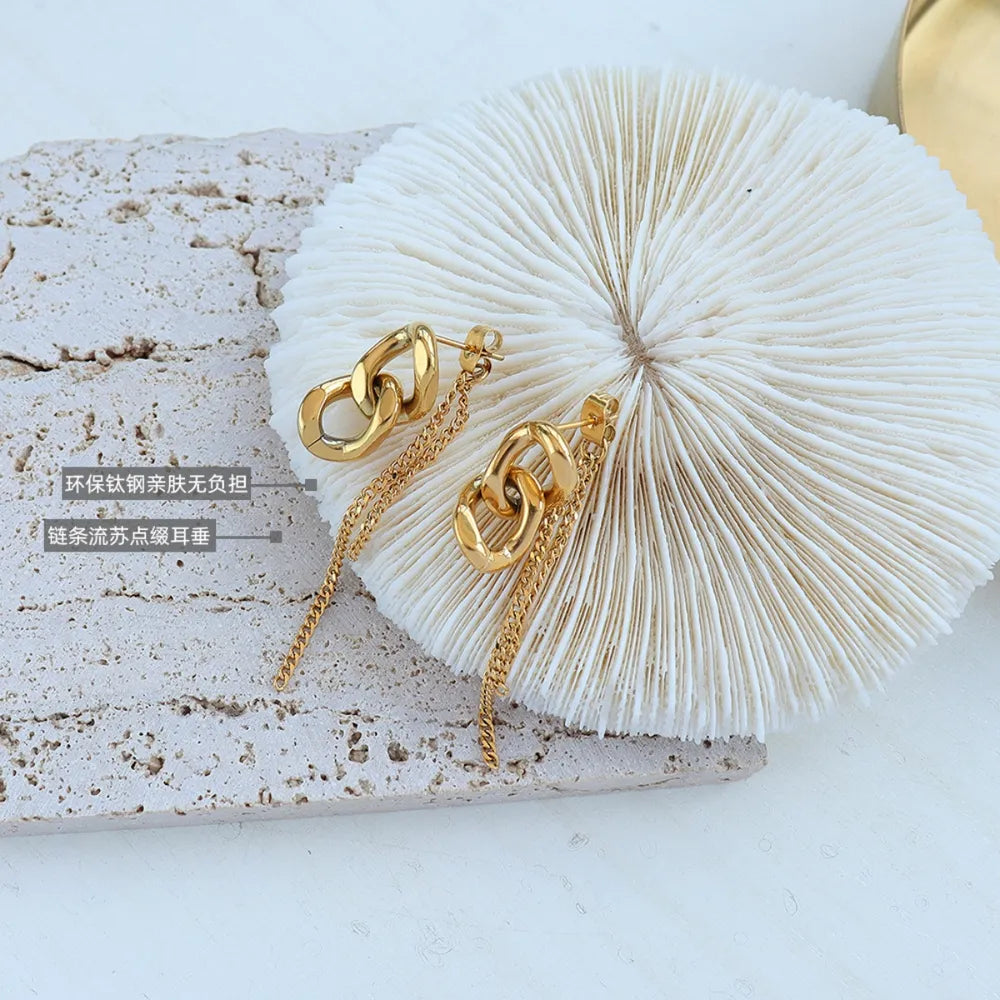 Titanium steel chain-shaped earrings with minimalist lines