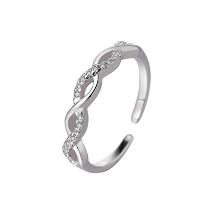 Lady's Micro-Set Diamond Shiny Twisted Rope Ring, Open Ring