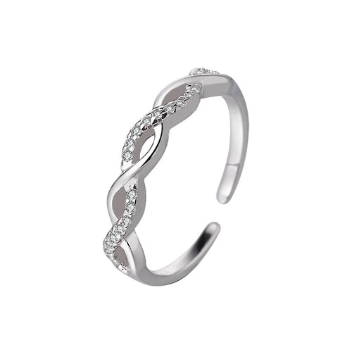 Lady's Micro-Set Diamond Shiny Twisted Rope Ring, Open Ring
