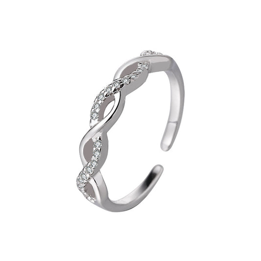 Lady's Micro-Set Diamond Shiny Twisted Rope Ring, Open Ring