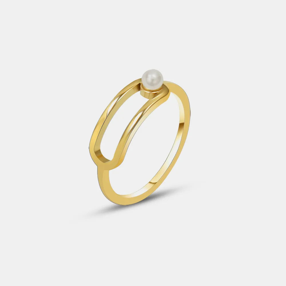Geometric Circle Pearl Ring Titanium Steel PVD Vacuum Gold Plated