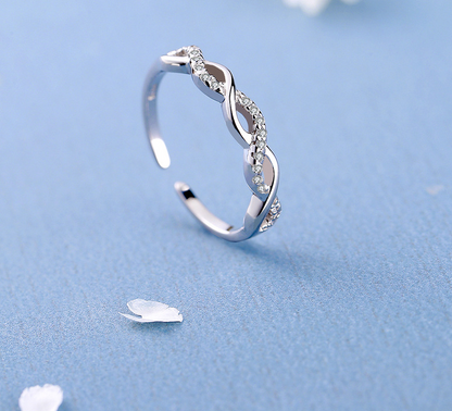 Lady's Micro-Set Diamond Shiny Twisted Rope Ring, Open Ring