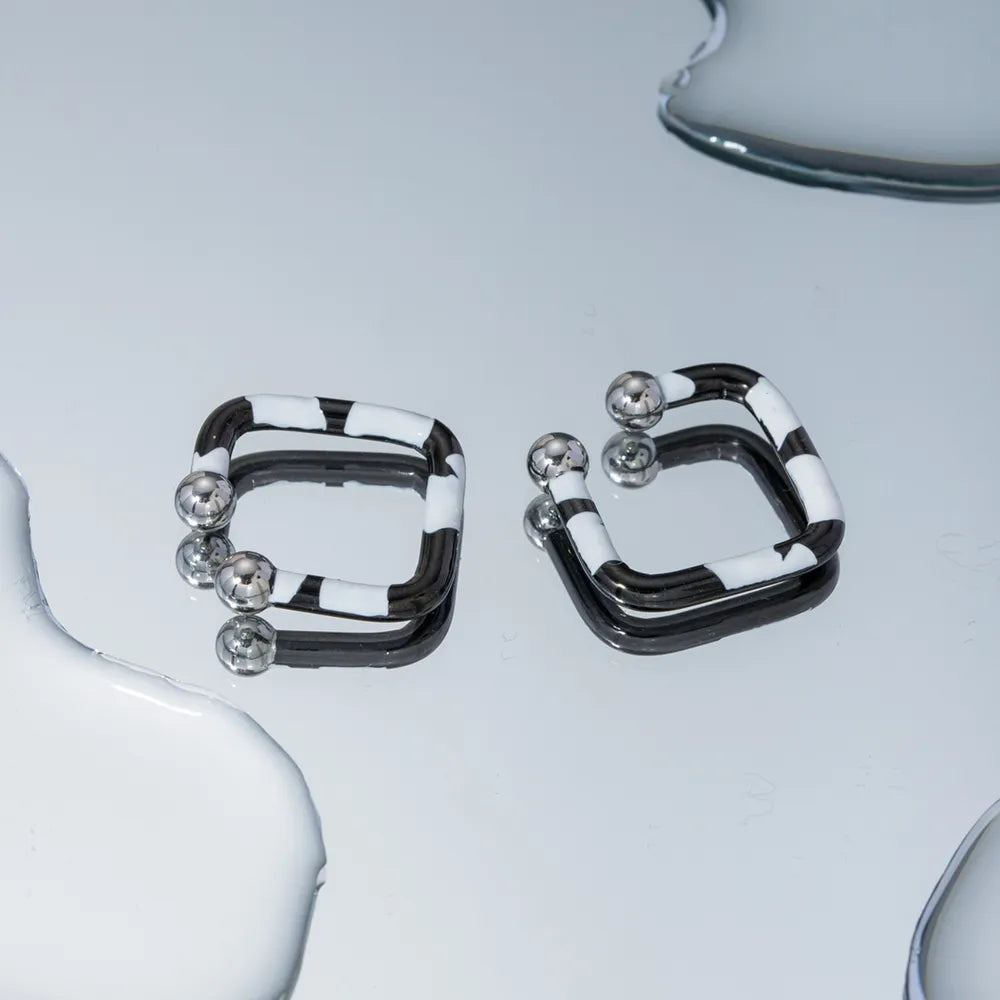 Stainless Steel Oil-Drop Ring Earrings, Retro Style