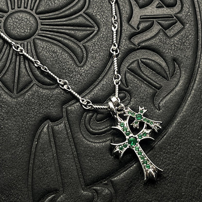 Punk Hip-Hop Titanium Silver Plated Double Cross Colored Diamond Necklace