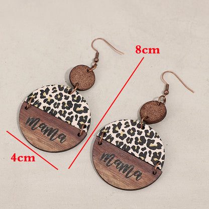 Wooden Leopard Round Shape Earrings