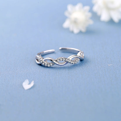 Lady's Micro-Set Diamond Shiny Twisted Rope Ring, Open Ring