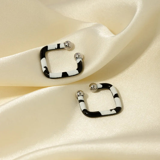 Stainless Steel Oil-Drop Ring Earrings, Retro Style